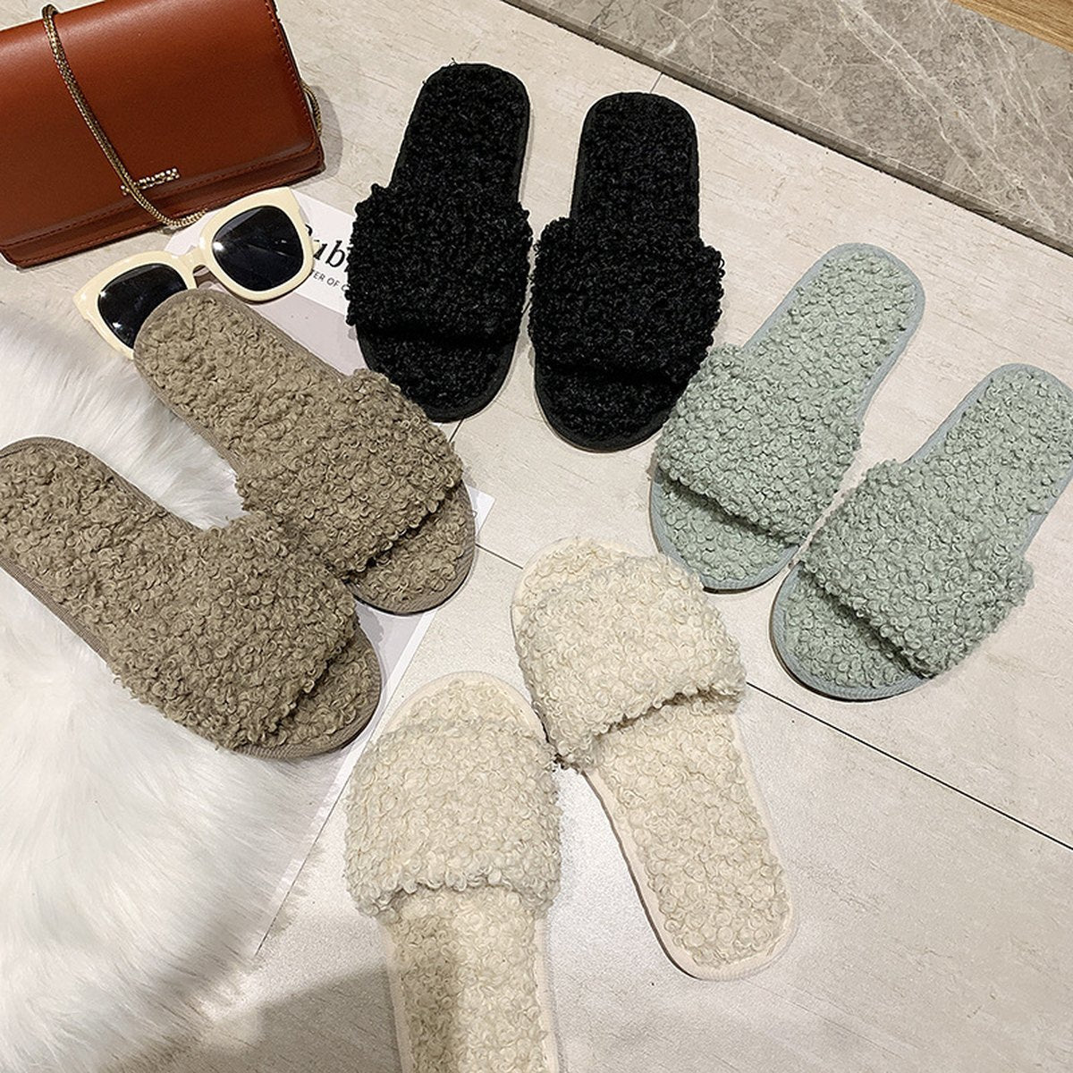 Women's Sheep Curl Slippers Suitable Non-slip Cotton