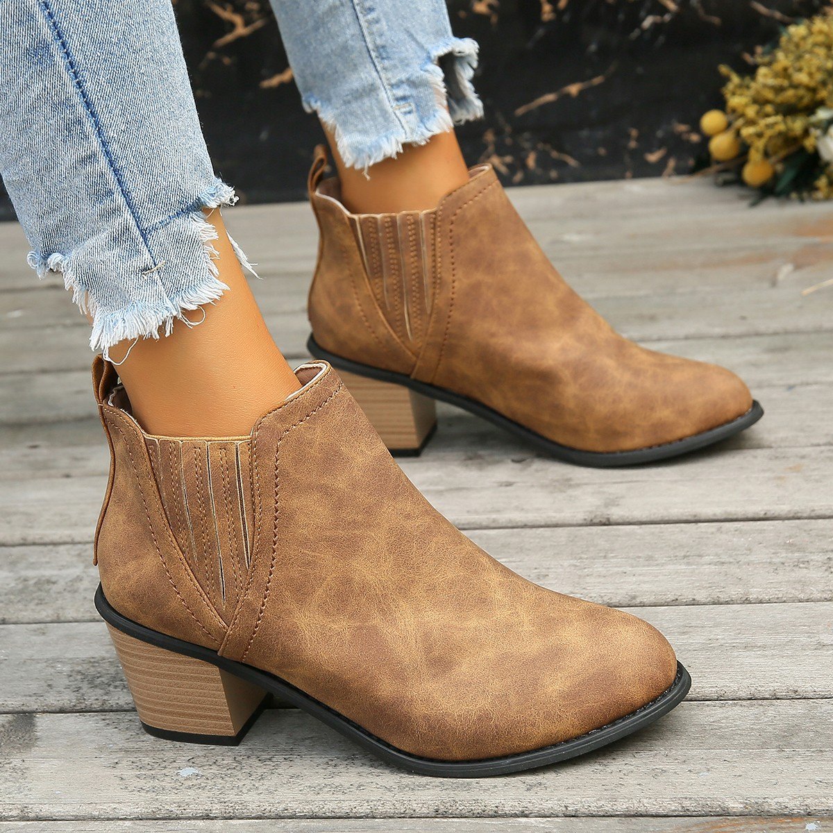 Women's Shoes Pointed Toe Thick Square Heel Ankle