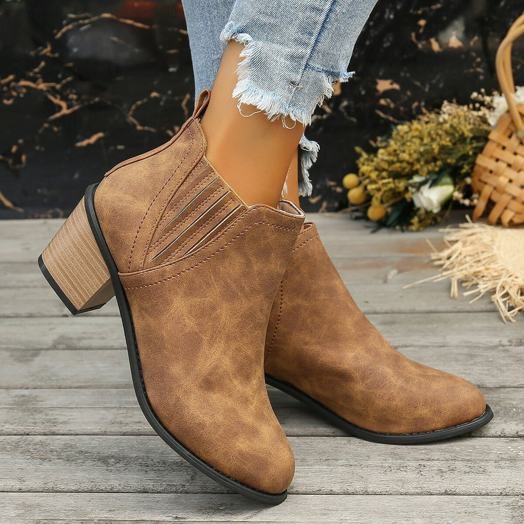 Women's Shoes Pointed Toe Thick Square Heel Ankle