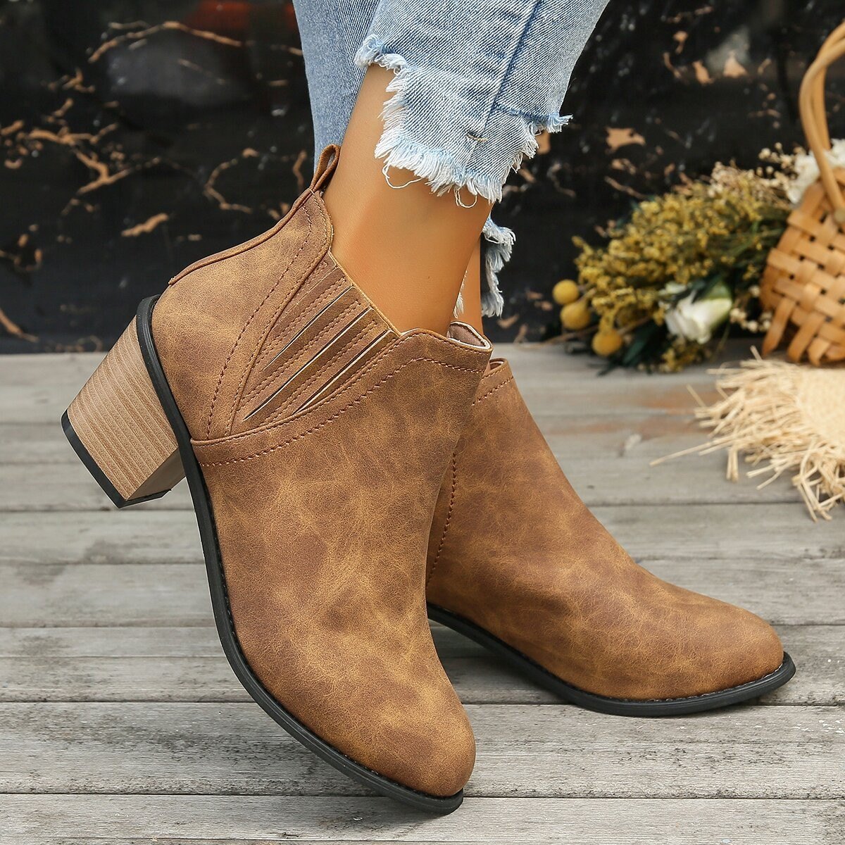 Women's Shoes Pointed Toe Thick Square Heel Ankle