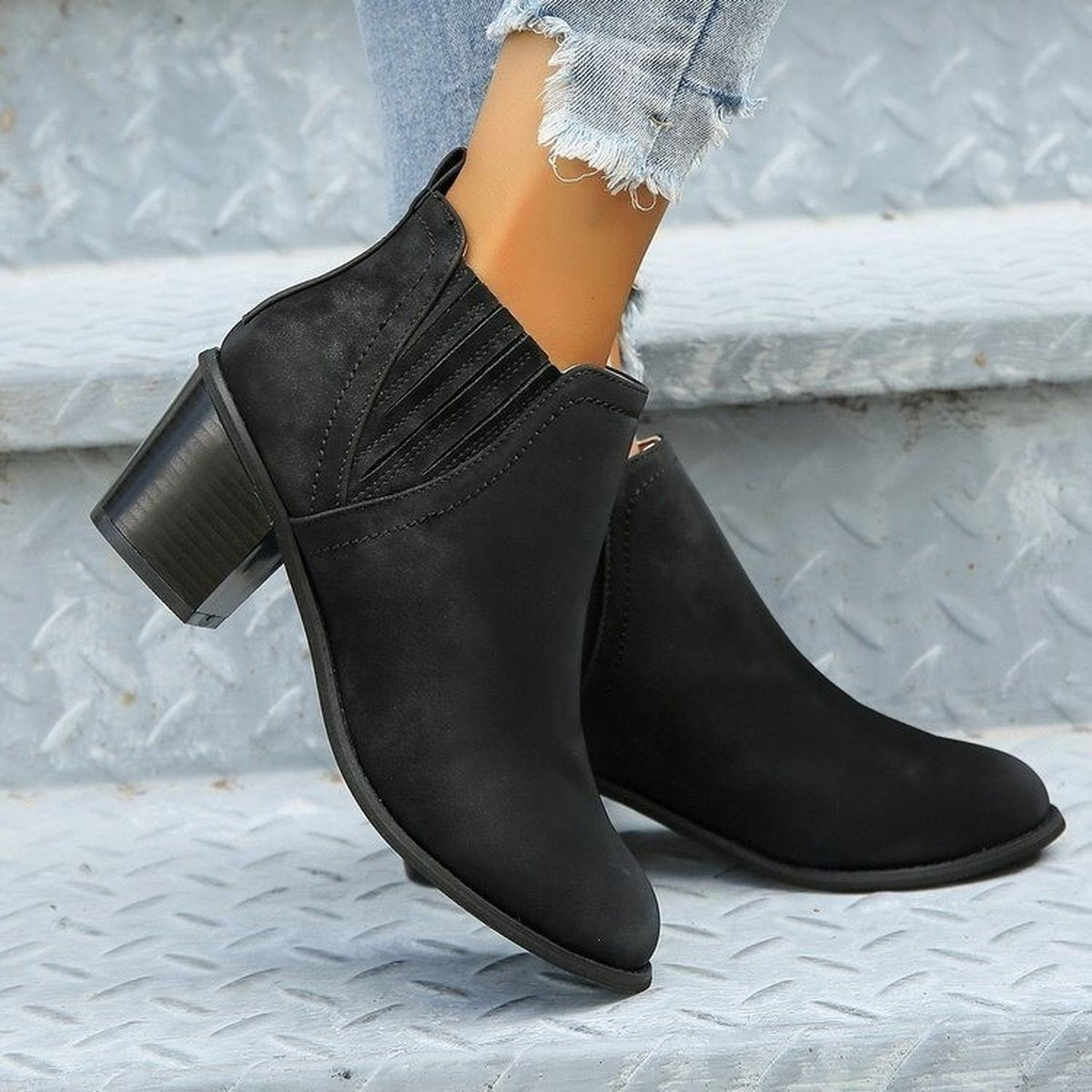 Women's Shoes Pointed Toe Thick Square Heel Ankle