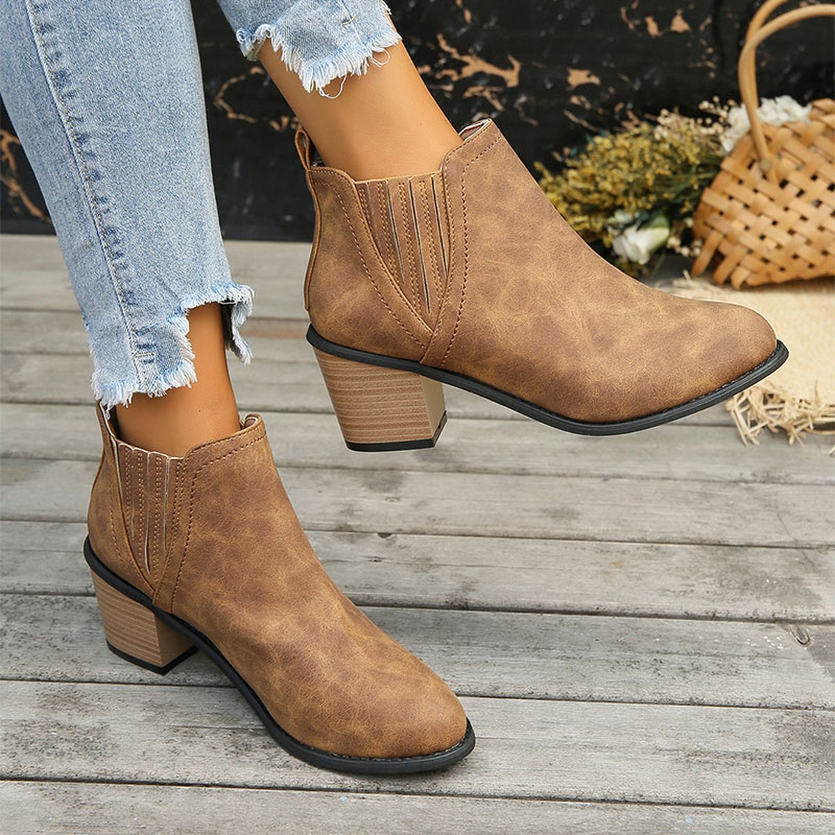 Women's Shoes Pointed Toe Thick Square Heel Ankle