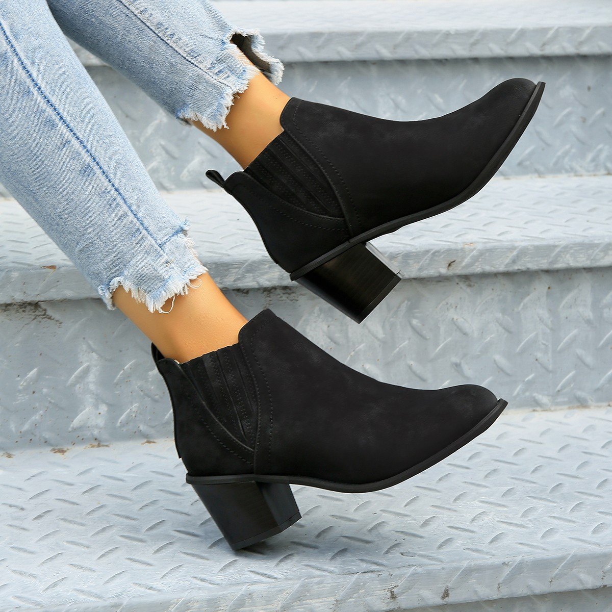 Women's Shoes Pointed Toe Thick Square Heel Ankle