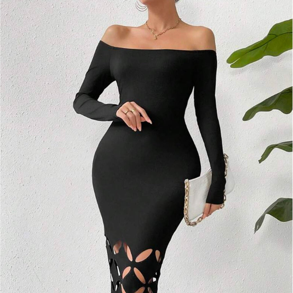 Women's Shoulder Cut Out Bodycon Dress Maxi Outfit