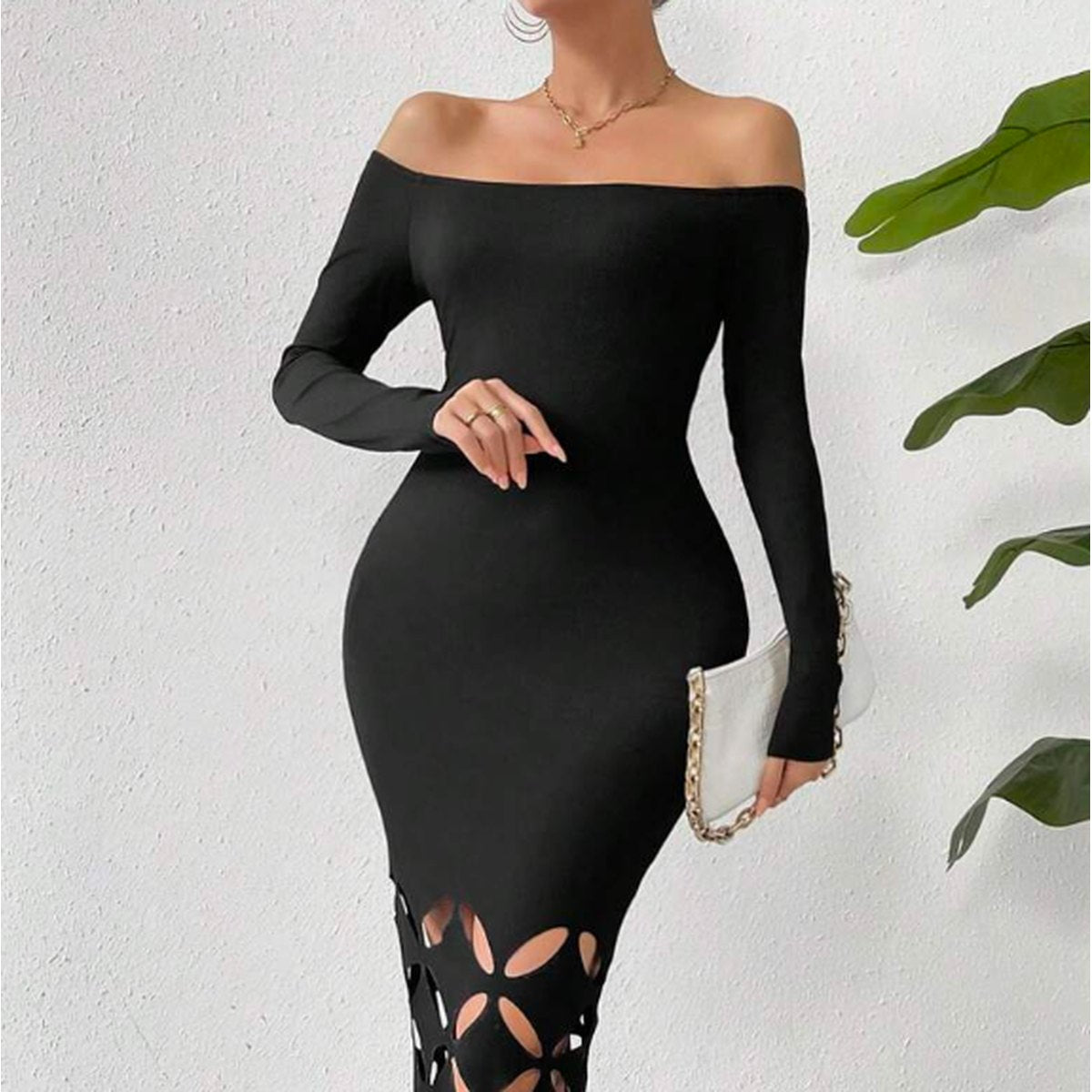 Women's Shoulder Cut Out Bodycon Dress Maxi Outfit