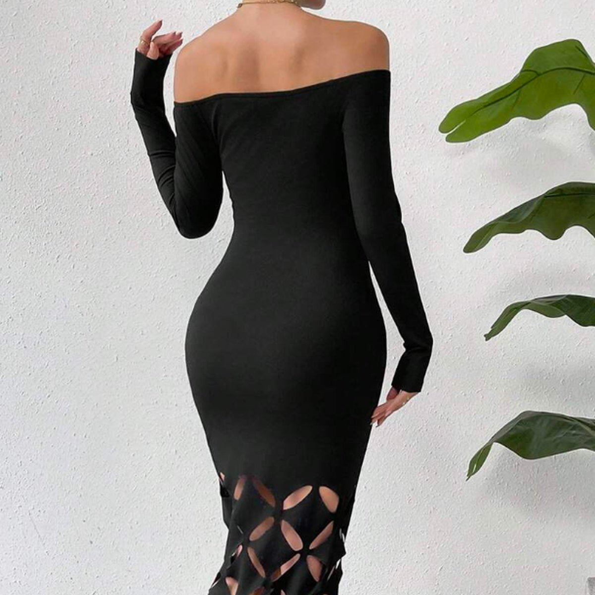 Women's Shoulder Cut Out Bodycon Dress Maxi Outfit