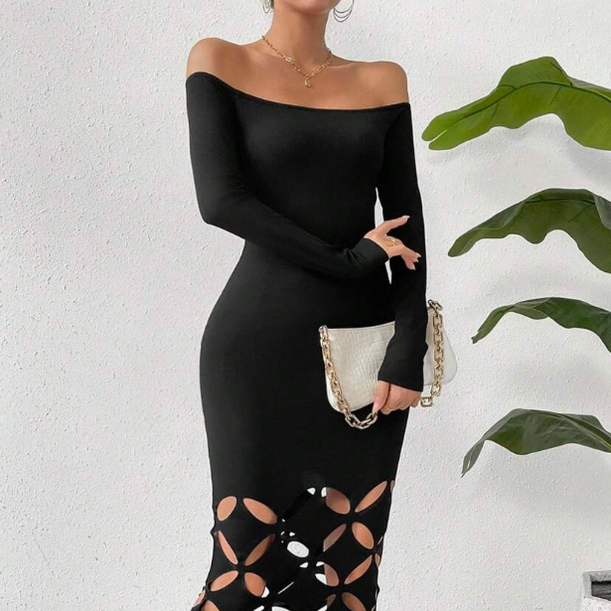 Women's Shoulder Cut Out Bodycon Dress Maxi Outfit