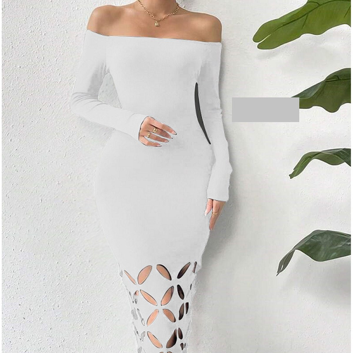 Women's Shoulder Cut Out Bodycon Dress Maxi Outfit