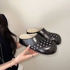 Women's Silver Platform Closed Toe Mules Outdoor Wear