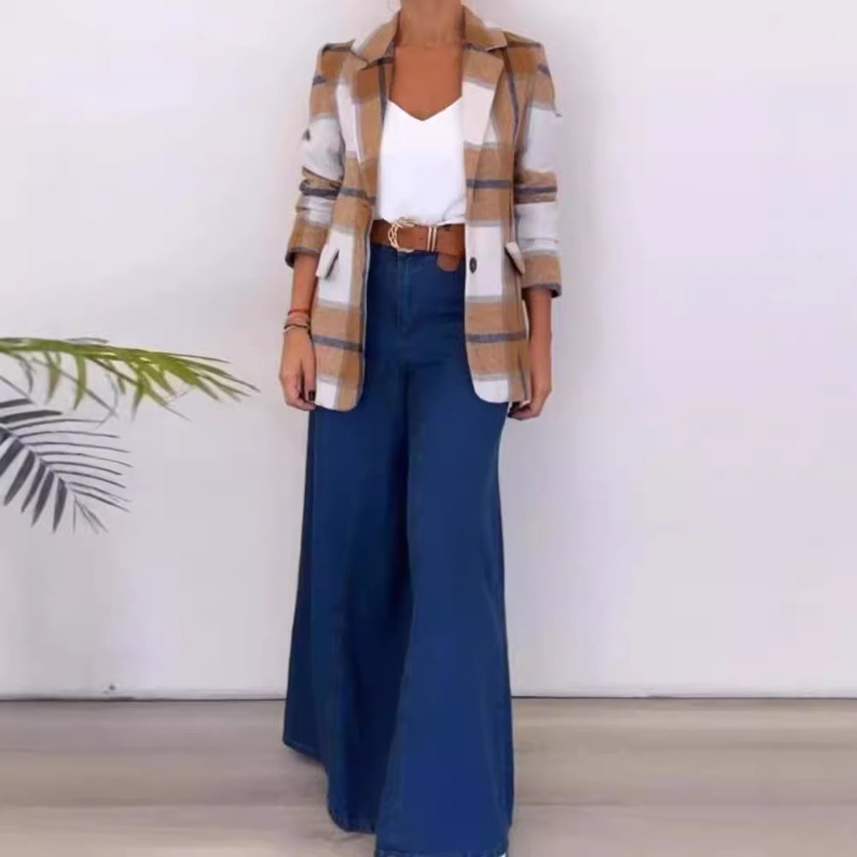 Women's Single Breasted Plaid Wool Coat