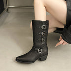 Women's Skinny Buckle Short Boots Height Increasing Thick