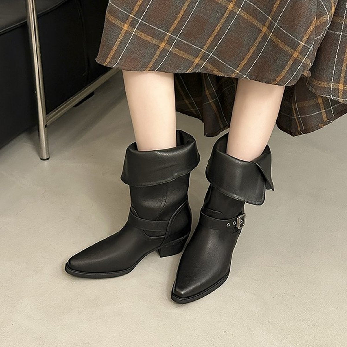 Women's Skinny Buckle Short Boots Height Increasing Thick