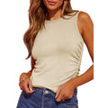 Women's Sleeveless Ribbed Vest Slim-fit Pleated Solid Crew