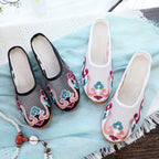 Women's Slippers Mesh Embroidered Cotton Shoes Casual Outdoor