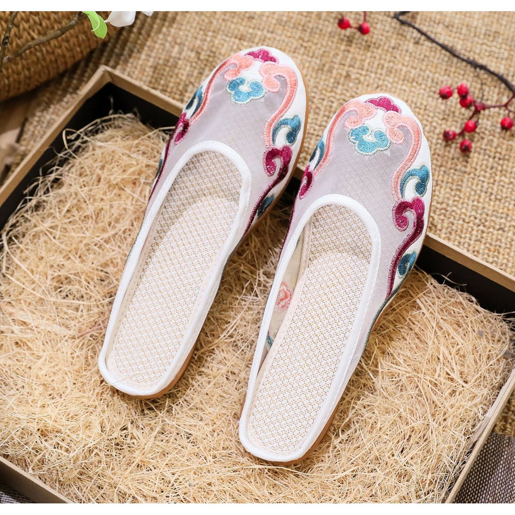 Women's Slippers Mesh Embroidered Cotton Shoes Casual Outdoor