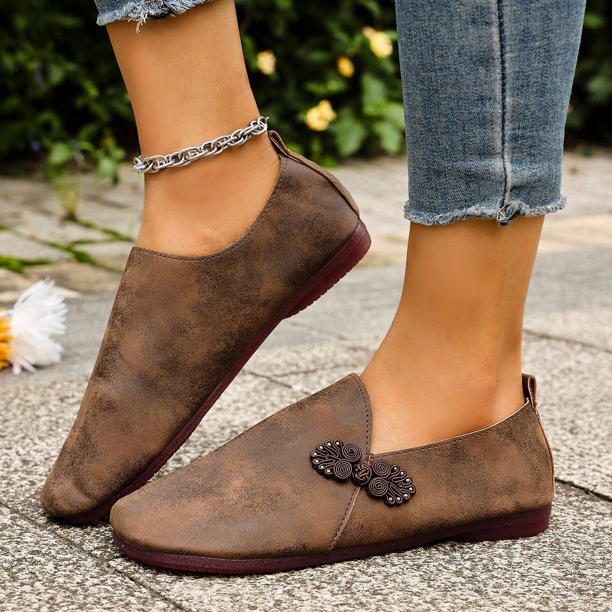 Women's Slippers Retro Buckle Closed-toe