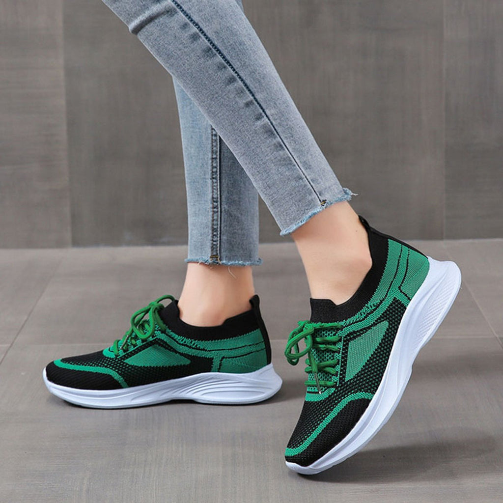 Women's Sneakers Lace-up Mesh Green Black Sports Shoes