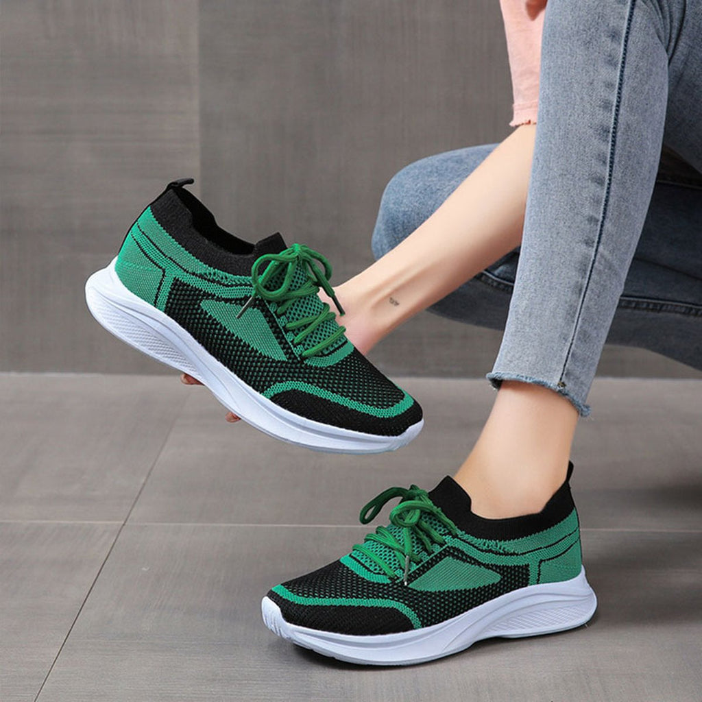 Women's Sneakers Lace-up Mesh Green Black Sports Shoes
