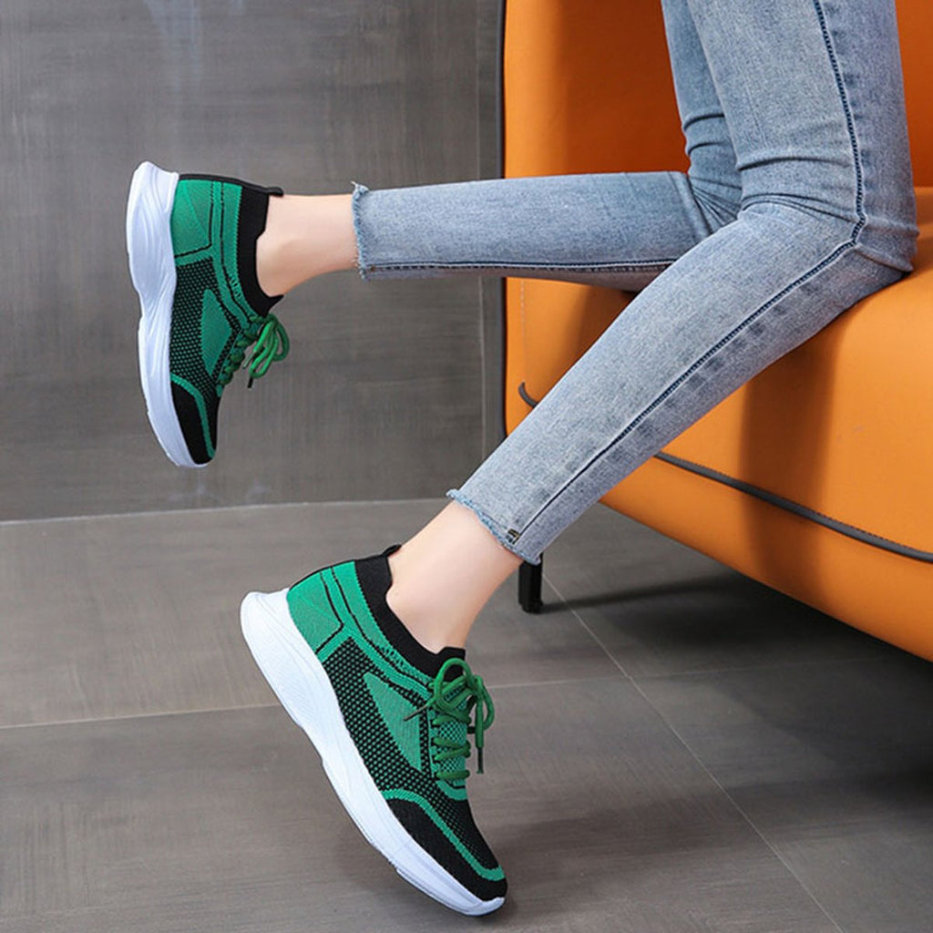 Women's Sneakers Lace-up Mesh Green Black Sports Shoes