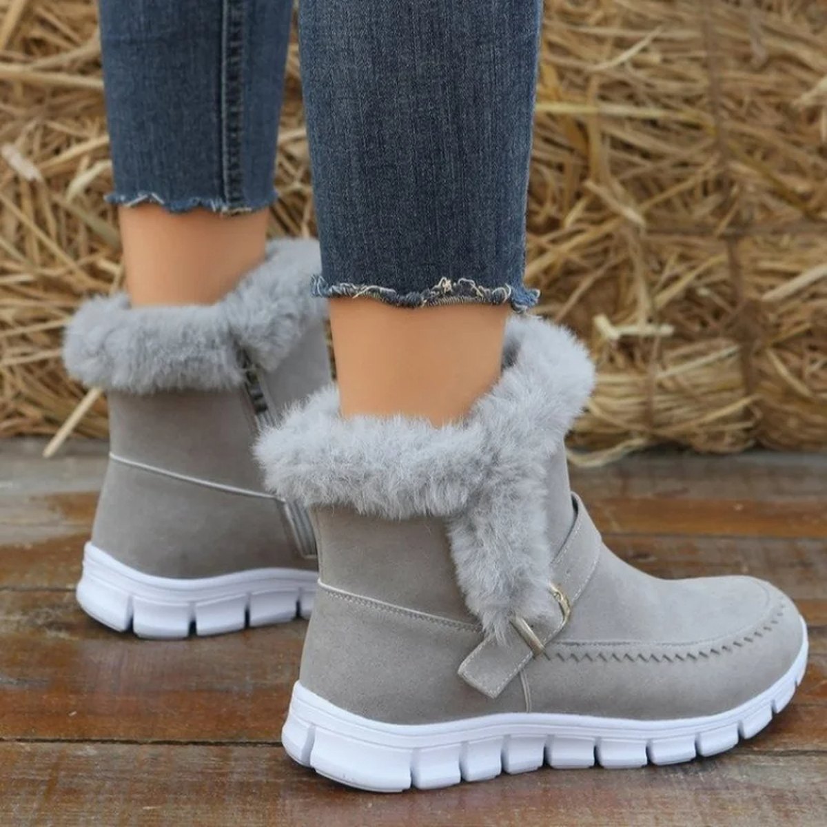Women's Snow Boots Warm Thickened Solid Color Plush