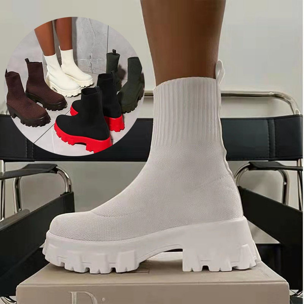 Women's Sock Boots Platform Chunky Heels Shoes