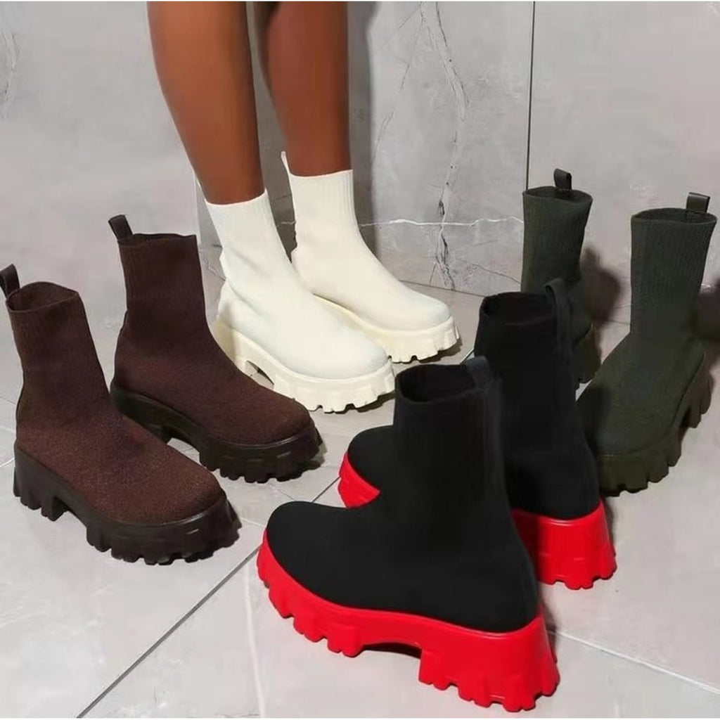 Women's Sock Boots Platform Chunky Heels Shoes