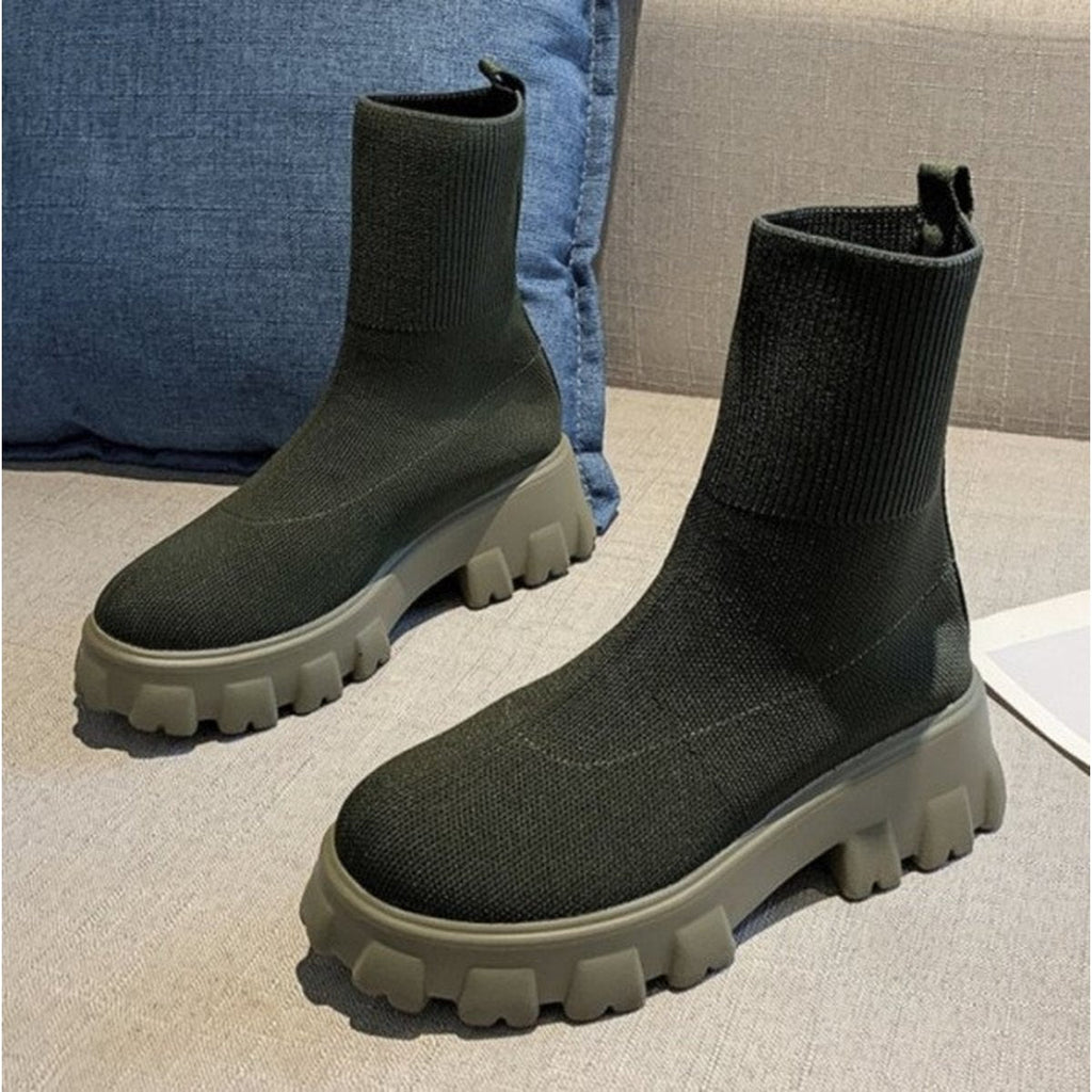 Women's Sock Boots Platform Chunky Heels Shoes