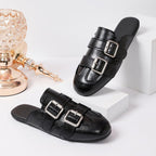Women's Soft Leather Version Closed Toe Mules Outdoor