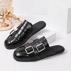 Women's Soft Leather Version Closed Toe Mules Outdoor