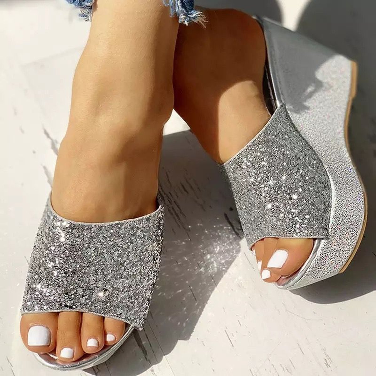 Women's Sparkle Wedge Slides