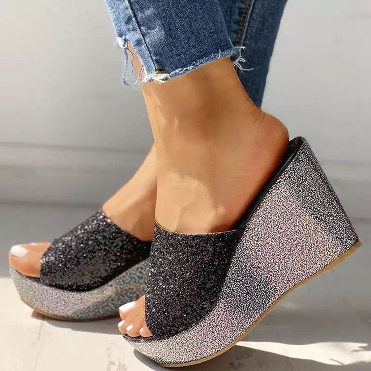 Women's Sparkle Wedge Slides