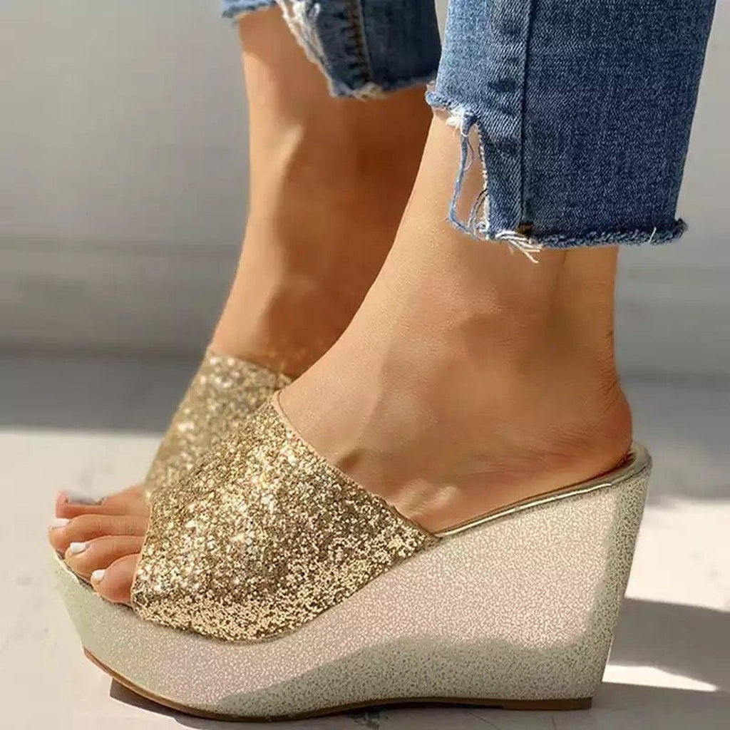 Women's Sparkle Wedge Slides