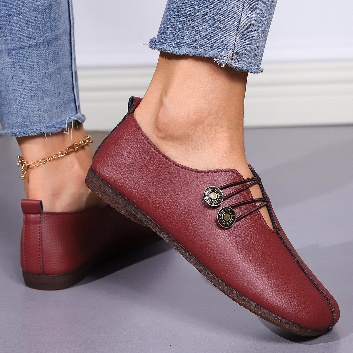Women's Square-Toe Button Loafers