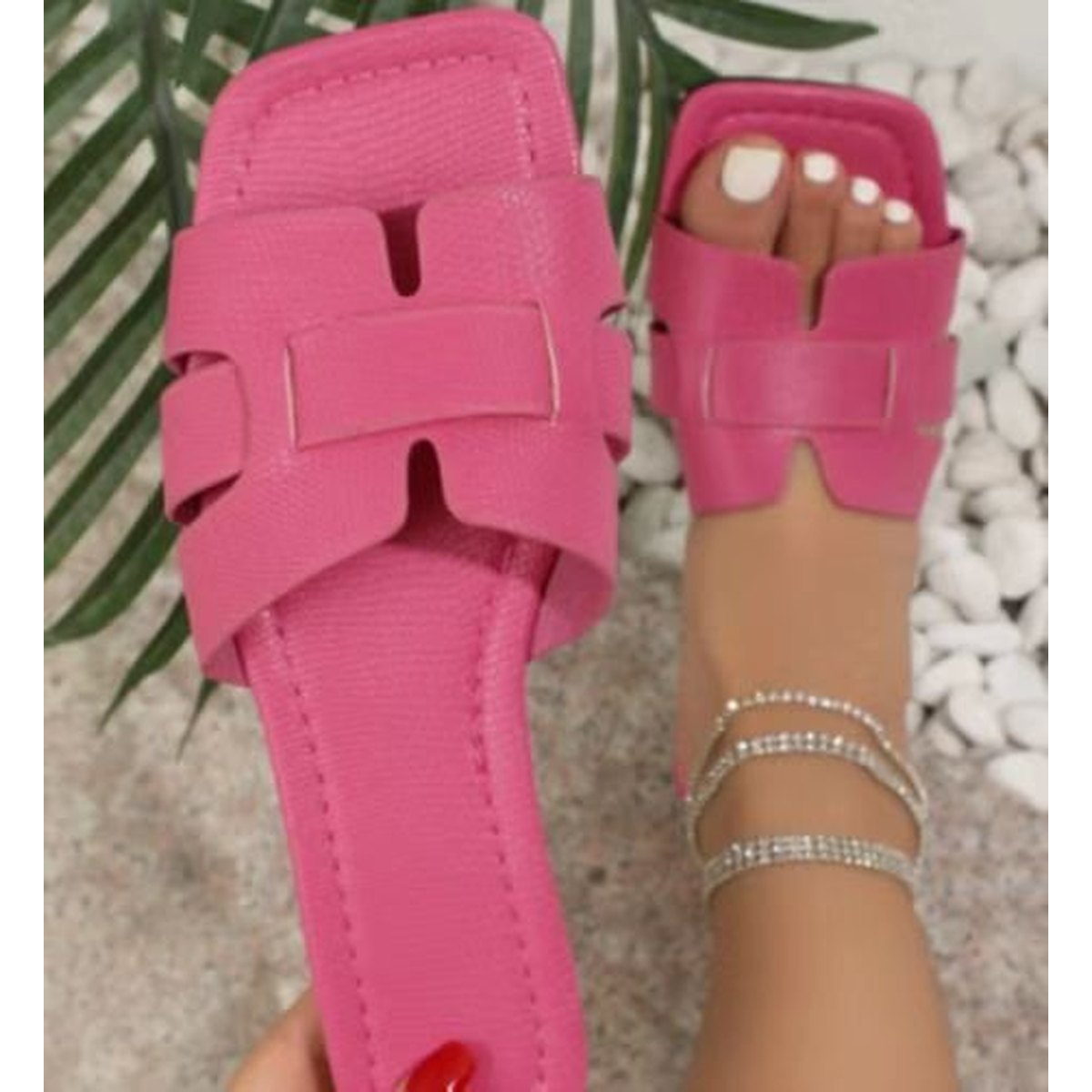 Women's Square Toe Flat Sandals Hollow Out Slides