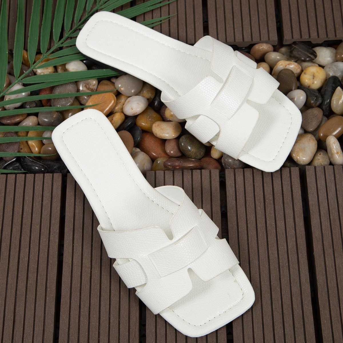 Women's Square Toe Flat Sandals Hollow Out Slides