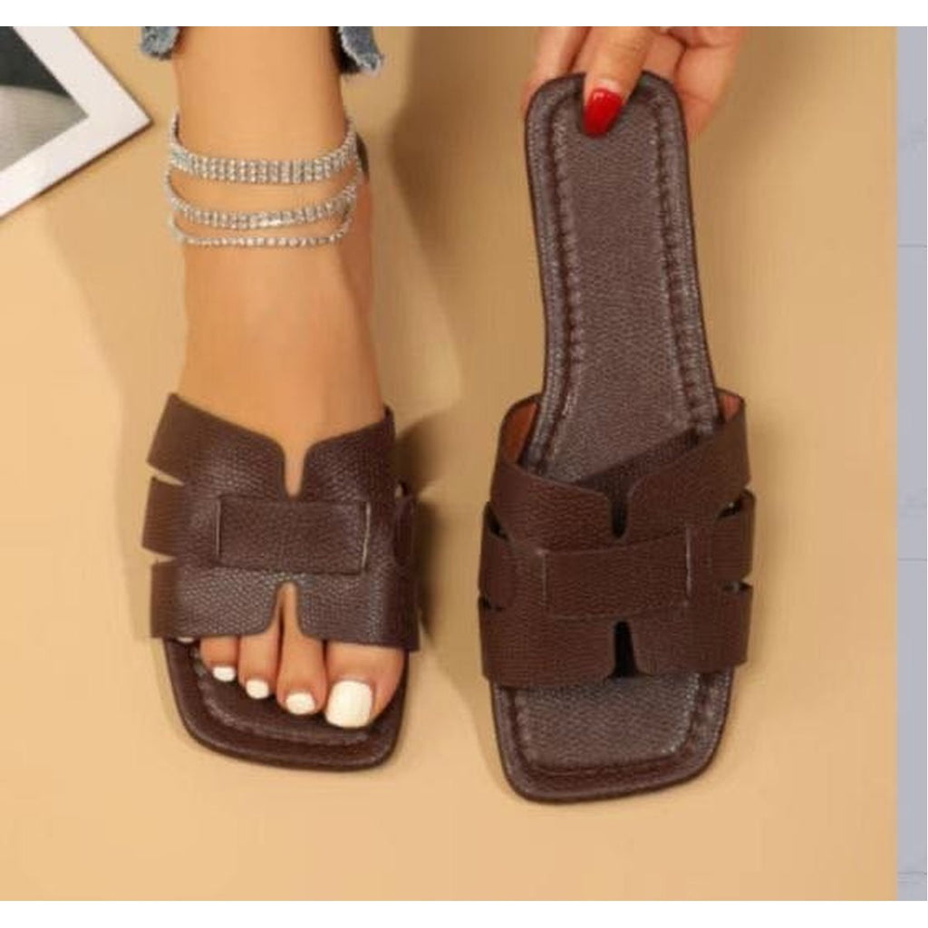 Women's Square Toe Flat Sandals Hollow Out Slides