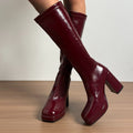 Women's Square Toe Platform Block Heel Knee High