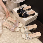 Women's Square Toe Polka Dot Rhinestone Bow One