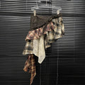 Women's Stitching Tassel Plaid Skirt Irregular