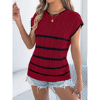 Women's Stripe Cable Knit Casual Loose Vacation Top