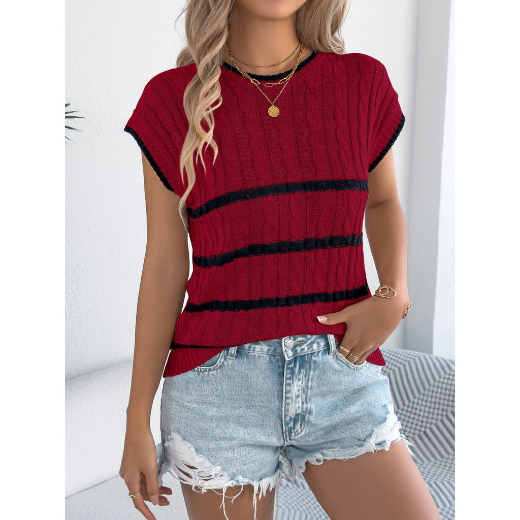 Women's Stripe Cable Knit Casual Loose Vacation Top