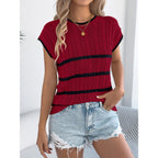 Women's Stripe Cable Knit Casual Loose Vacation Top