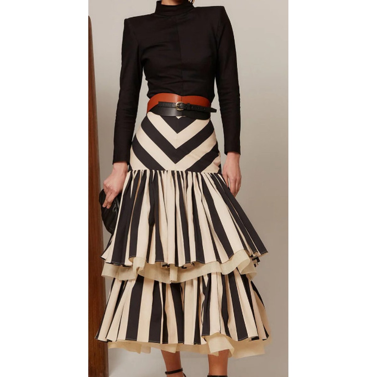 Women's Striped Patchwork Pleated Skirt