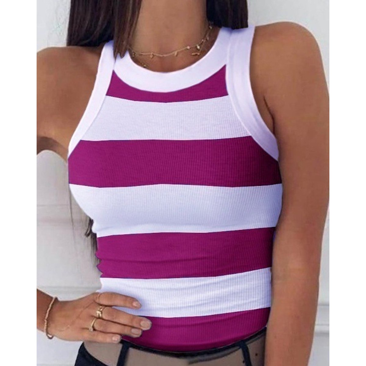 Women's Striped Print Sleeveless Vest