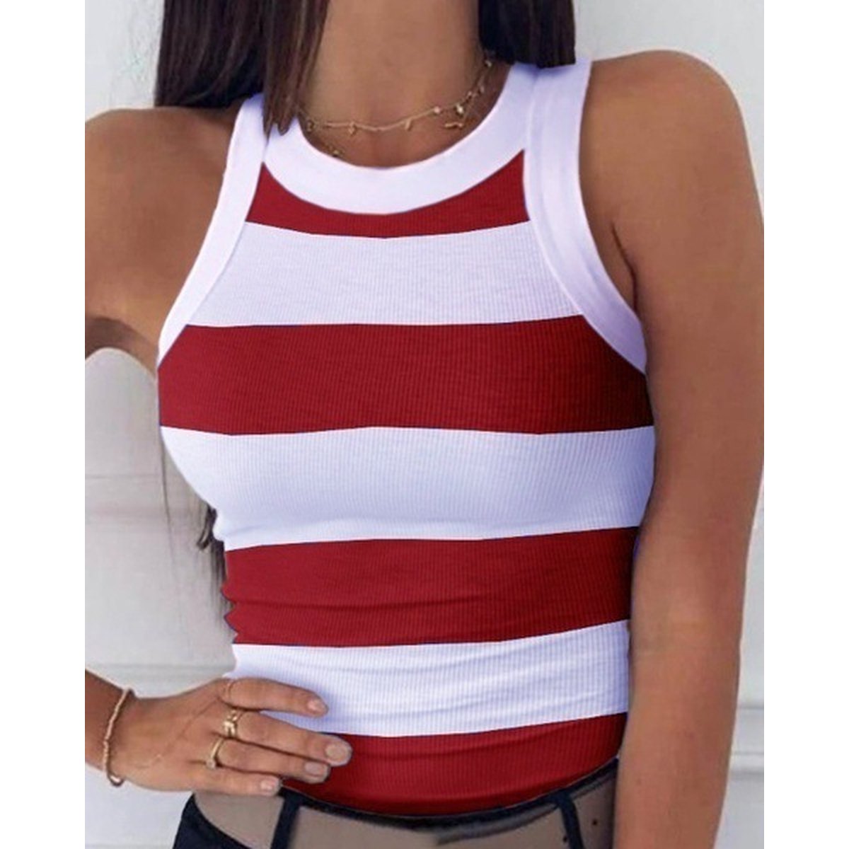 Women's Striped Print Sleeveless Vest