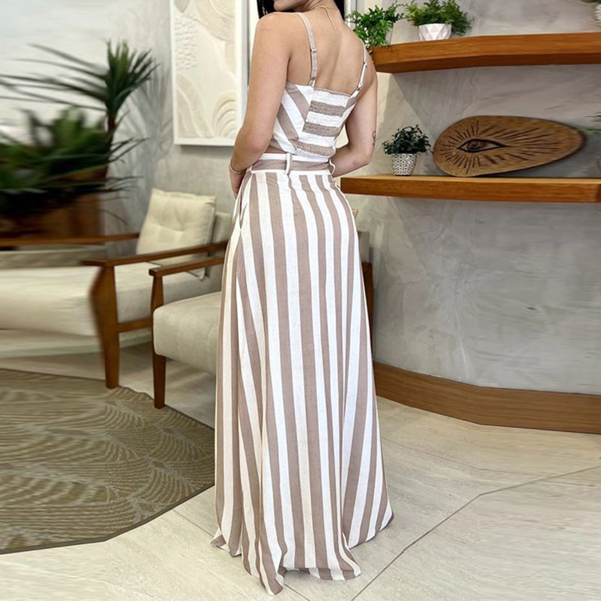 Women's Striped Print Younger Skirt Suit