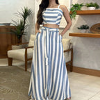 Women's Striped Print Younger Skirt Suit