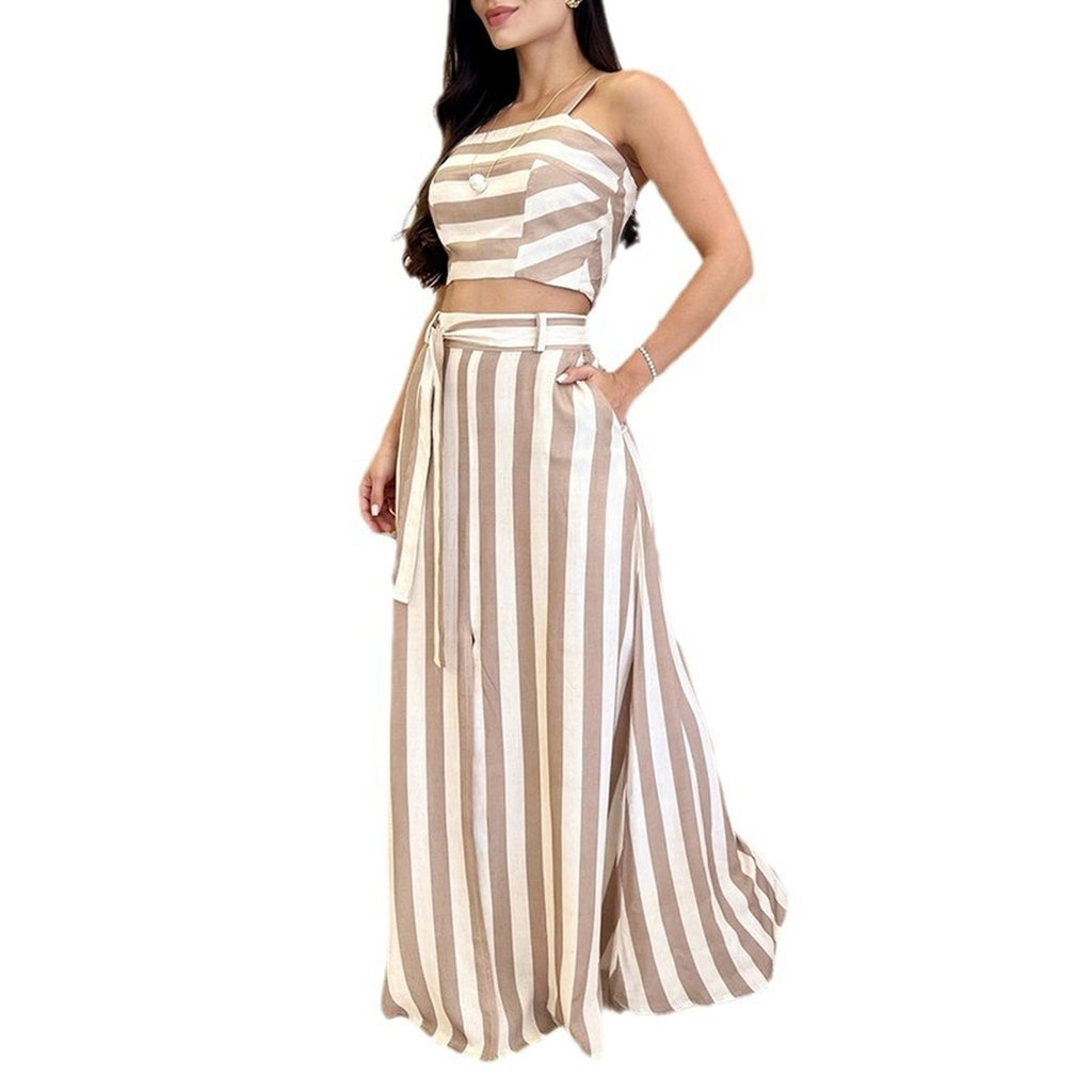 Women's Striped Print Younger Skirt Suit