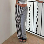 Women's Striped Rags Stitching Wide-leg Pants