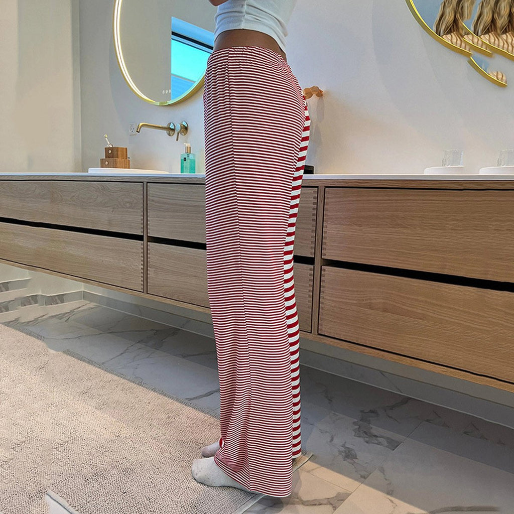 Women's Striped Rags Stitching Wide-leg Pants